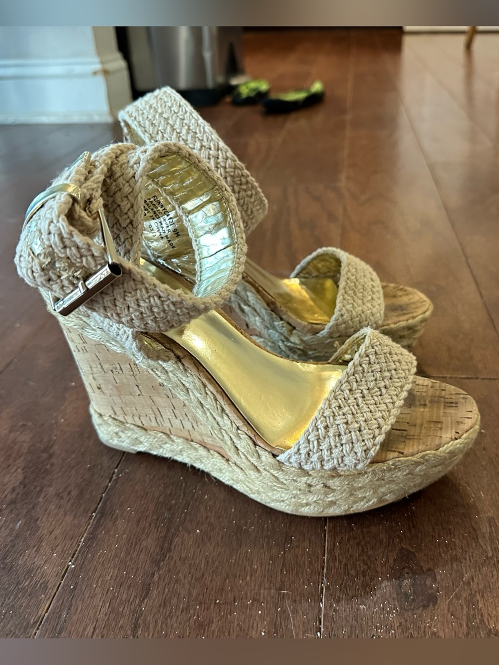 Nine West Natural Beige Woven Espadrille Wedge Sandals